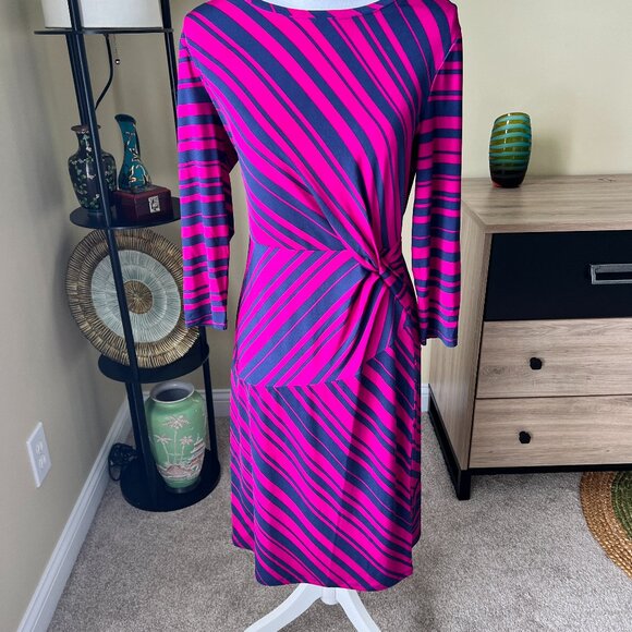 IMAN Global Chic Purple Navy Wrap Dress - Picture 1 of 3